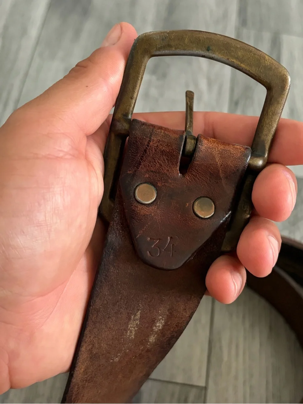 True Vintage 1950 Brown Leather Belt Brass Buckle Hidden Talon Zipper Sz 30-32